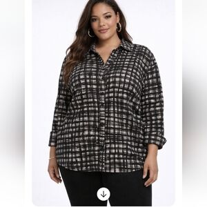 East 5th Black & White Button Front Blouse | Size 3X | Plus Size